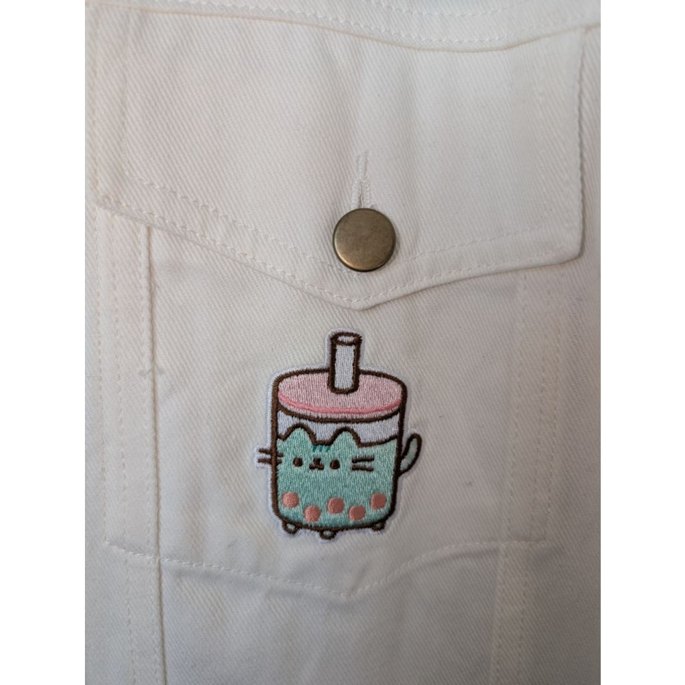 Pusheen White Denim Jean Jacket XL with Boba Cat Patch - Picture 3 of 5